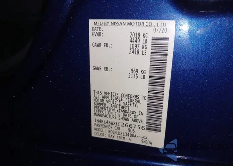 2020 Nissan Altima S Intelligent Awd from USA, damaged, VIN 1N4BL4BWXLC266756